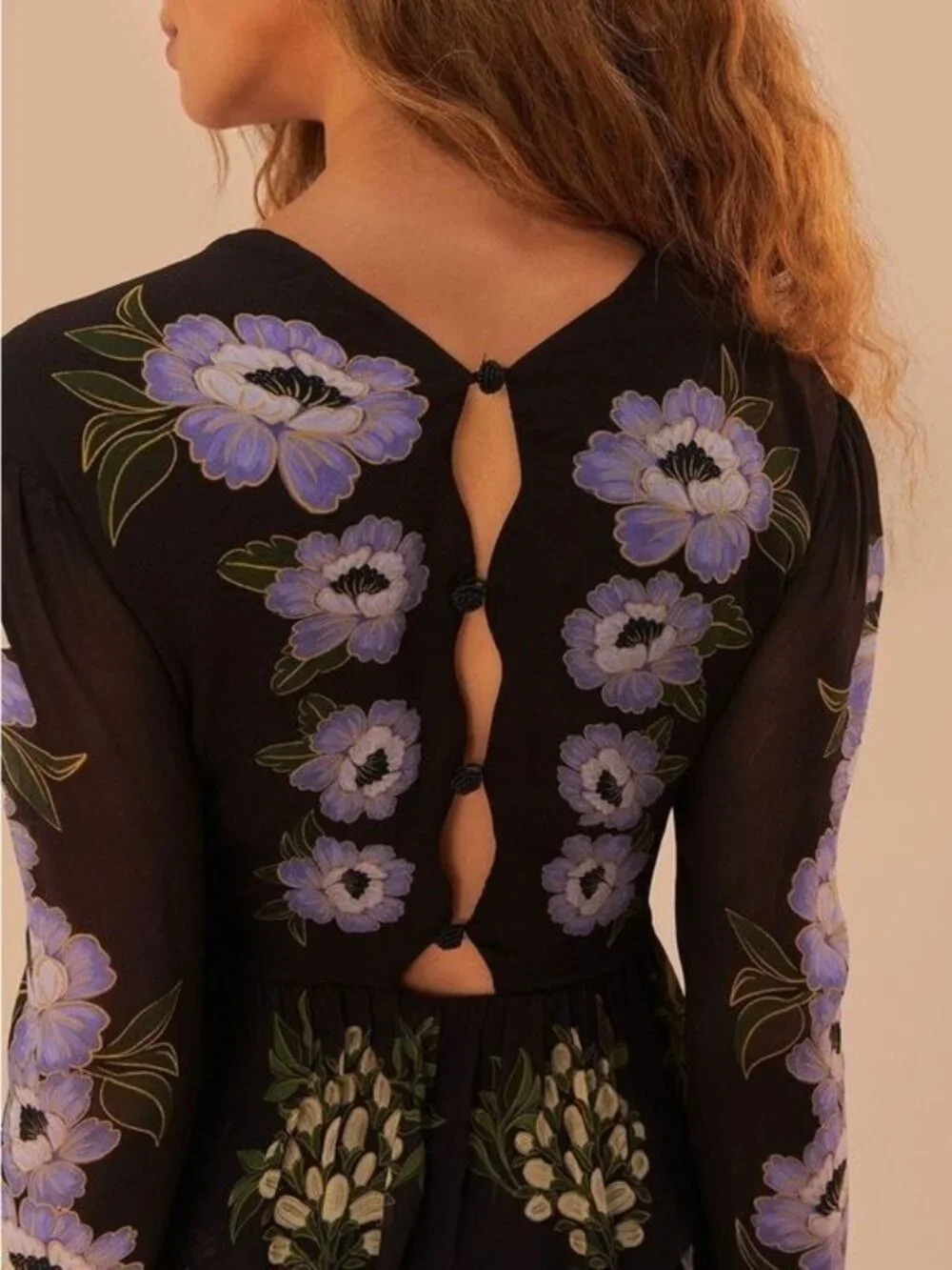 NWT Farm Rio Black Winter Garden Ruffle Maxi Dress LARGE Floral Embroidered NEW - Picture 4 of 12